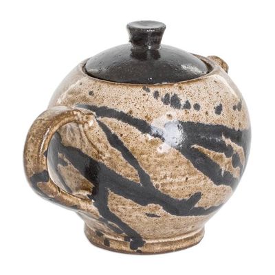Alternate image for Modern Hand-Painted Ceramic Creamer in Brown and Black Hues Cocoa