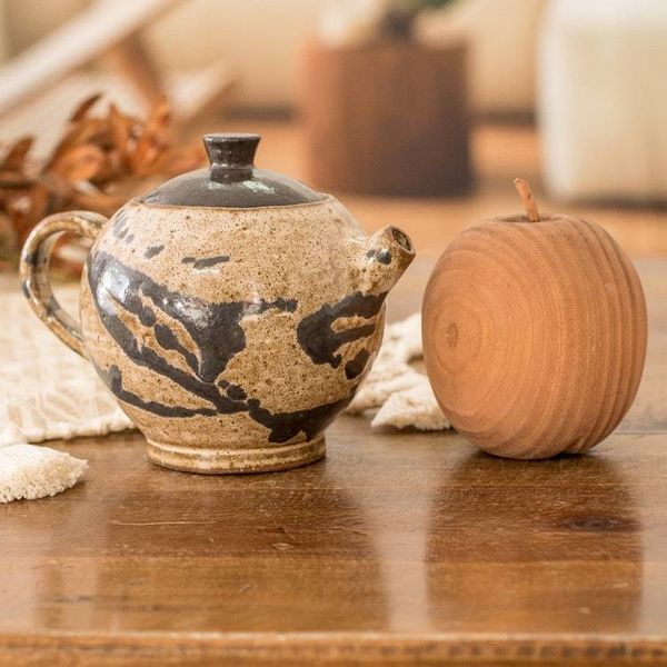 Alternate image for Modern Hand-Painted Ceramic Creamer in Brown and Black Hues Cocoa