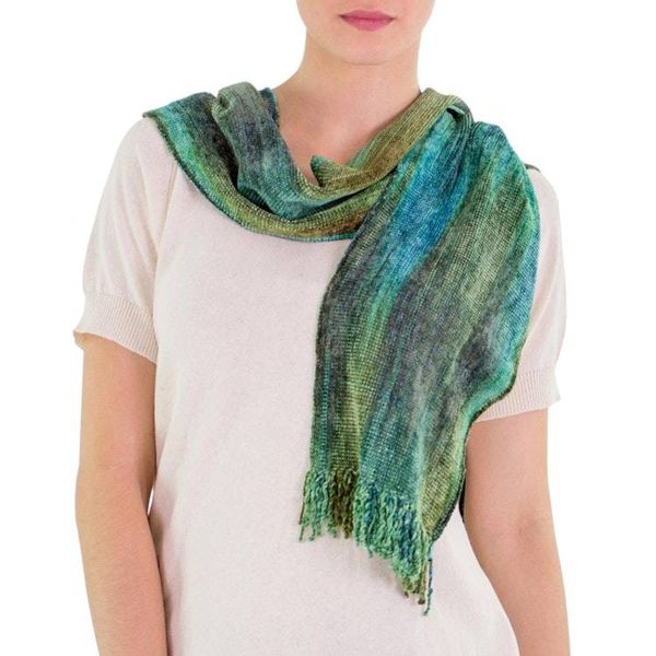 Alternate image for Handcrafted Rayon Chenille Scarf Emerald Dreamer