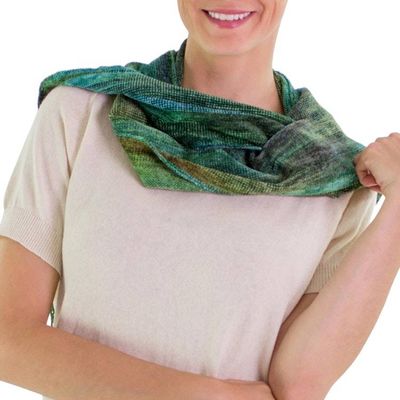 Alternate image for Handcrafted Rayon Chenille Scarf Emerald Dreamer