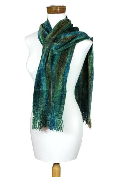 Alternate image for Handcrafted Rayon Chenille Scarf Emerald Dreamer
