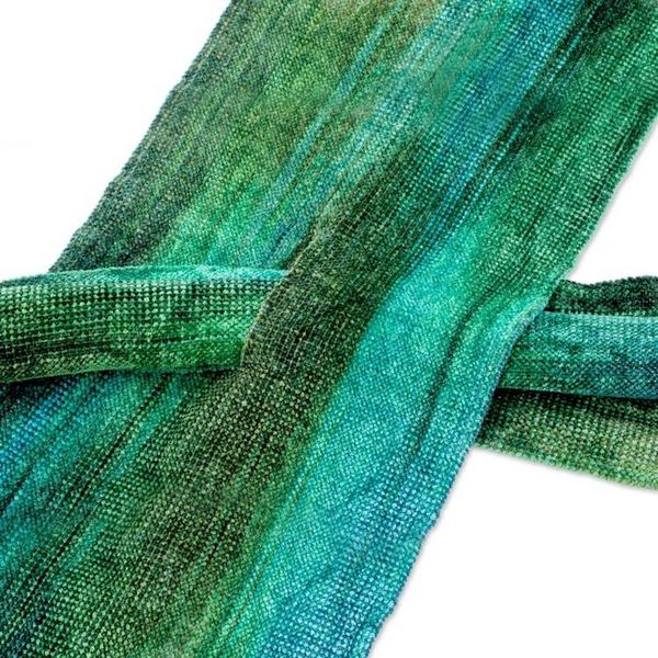 Alternate image for Handcrafted Rayon Chenille Scarf Emerald Dreamer