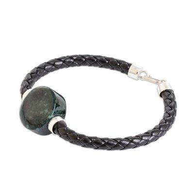 Alternate image for Folk Art Braided Pendant Bracelet with Natural Green Jade Mystic Fortitude