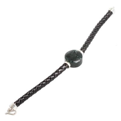 Alternate image for Folk Art Braided Pendant Bracelet with Natural Green Jade Mystic Fortitude
