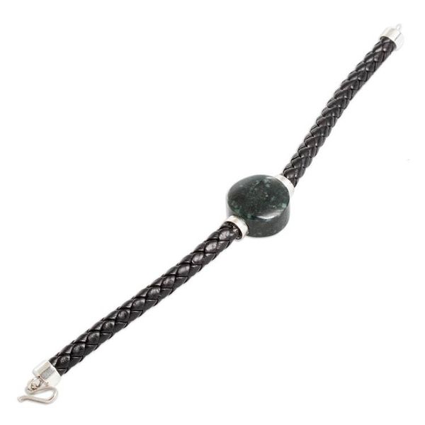Alternate image for Folk Art Braided Pendant Bracelet with Natural Green Jade Mystic Fortitude
