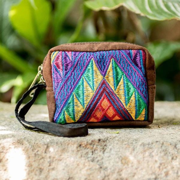 Alternate image for Geometric Coin Purse Accented with Guatemalan Cotton Textile Fabulous Versatility