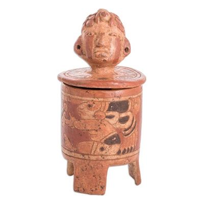 Alternate image for Antiqued Ceramic Vessel Handcrafted Maya Art Pibil Man