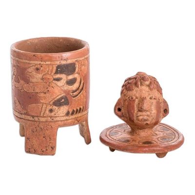Alternate image for Antiqued Ceramic Vessel Handcrafted Maya Art Pibil Man