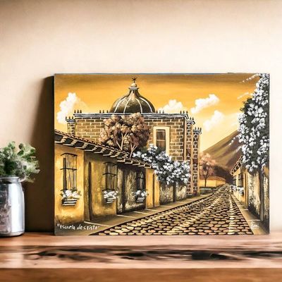 Primary image for Limited Edition Signed Painting of a Church in Guatemala Sunset at the School of Christ