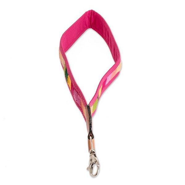 Alternate image for Handwoven Pink Cotton Strap Keychain with Leather Accent Colorful Charm