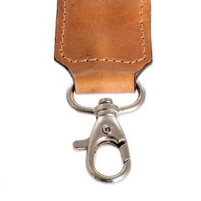 Alternate image for Handwoven Pink Cotton Strap Keychain with Leather Accent Colorful Charm