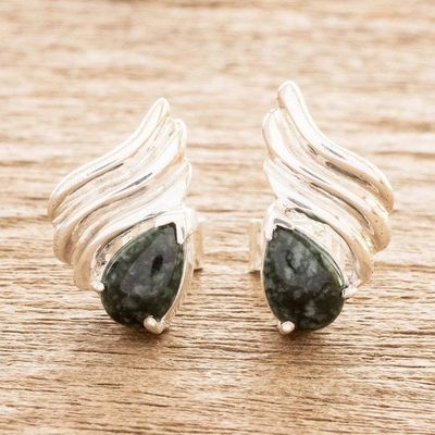 Alternate image for Sterling and Jade Button Earrings Natural Reflections