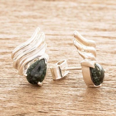 Alternate image for Sterling and Jade Button Earrings Natural Reflections