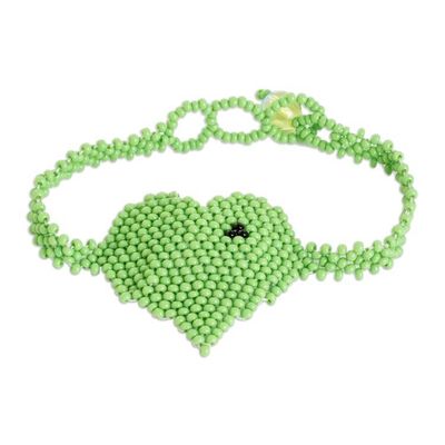 Alternate image for Adjustable Beaded Pendant Bracelet in Green with Heart Motif Green Love Inspiration