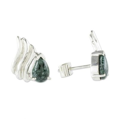 Alternate image for Sterling and Jade Button Earrings Natural Reflections