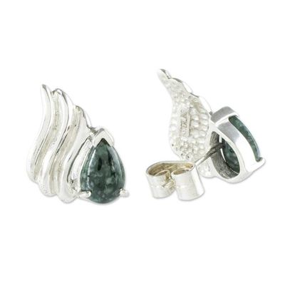 Alternate image for Sterling and Jade Button Earrings Natural Reflections