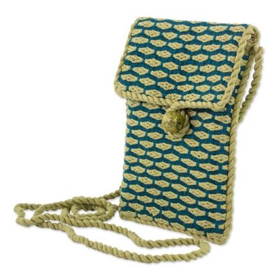 Alternate image for 100 Cotton Hand Woven Sling Bag in Teal and Gold Stained Glass