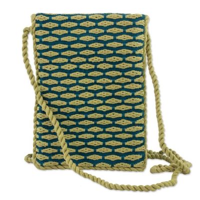 Alternate image for 100 Cotton Hand Woven Sling Bag in Teal and Gold Stained Glass