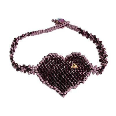 Alternate image for Purple-Hued Adjustable Beaded Heart Pendant Bracelet Purple Love Inspiration