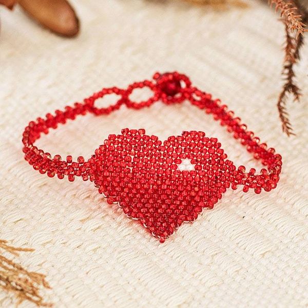 Alternate image for Heart-Themed Adjustable Beaded Pendant Bracelet in Red Red Love Inspiration