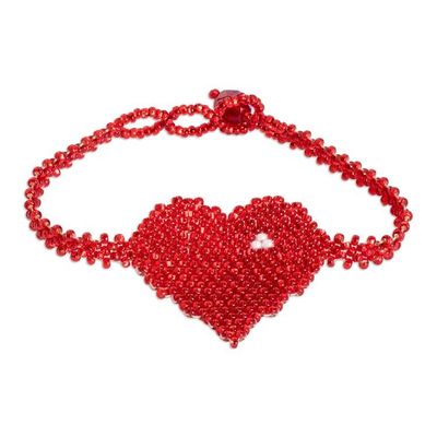 Alternate image for Heart-Themed Adjustable Beaded Pendant Bracelet in Red Red Love Inspiration