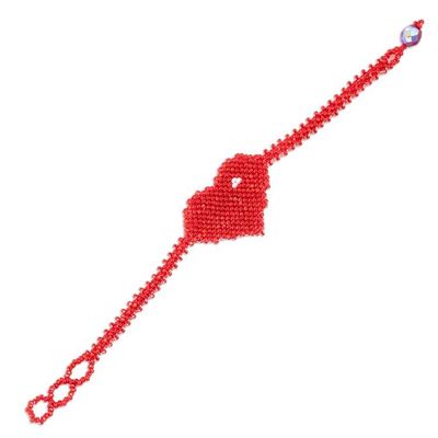 Alternate image for Heart-Themed Adjustable Beaded Pendant Bracelet in Red Red Love Inspiration