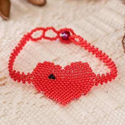 Primary image for Red Handcrafted Beaded Pendant Bracelet with Heart Motif Crimson Love Inspiration