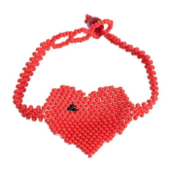 Alternate image for Red Handcrafted Beaded Pendant Bracelet with Heart Motif Crimson Love Inspiration