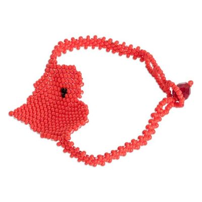 Alternate image for Red Handcrafted Beaded Pendant Bracelet with Heart Motif Crimson Love Inspiration