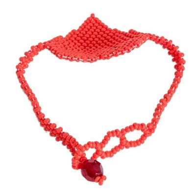 Alternate image for Red Handcrafted Beaded Pendant Bracelet with Heart Motif Crimson Love Inspiration
