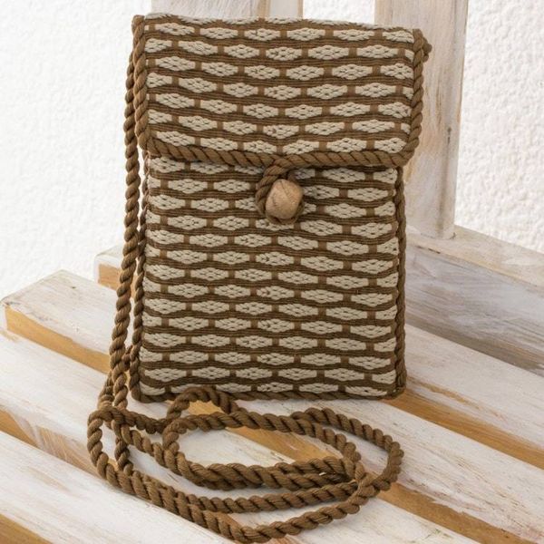 Alternate image for Hand Woven 100 Cotton Brown and Beige Sling Bag Travels