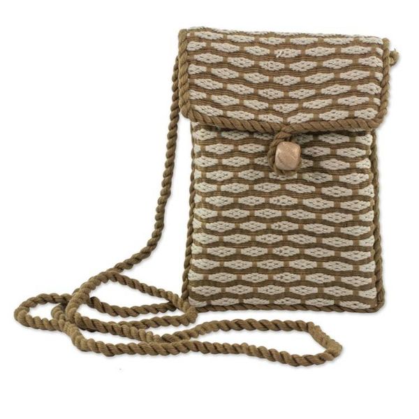 Alternate image for Hand Woven 100 Cotton Brown and Beige Sling Bag Travels