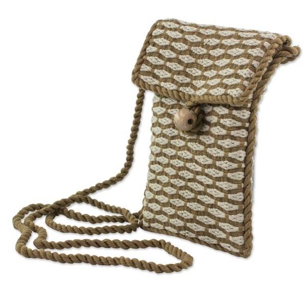 Alternate image for Hand Woven 100 Cotton Brown and Beige Sling Bag Travels