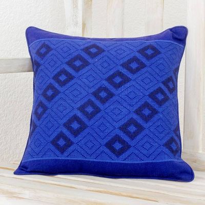 Alternate image for Cotton Cushion Cover in Lapis and Cerulean from Guatemala Mayan Blue