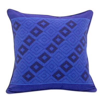 Alternate image for Cotton Cushion Cover in Lapis and Cerulean from Guatemala Mayan Blue