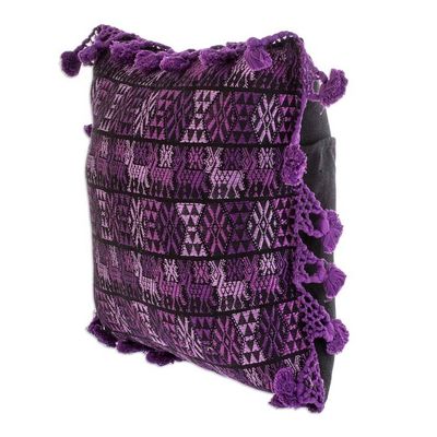 Alternate image for Handloomed Cotton Throw Pillow Cover Coban Culture in Purple