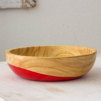 Alternate image for Dip Painted Hand Carved Wood Bowl Medium Spicy Red