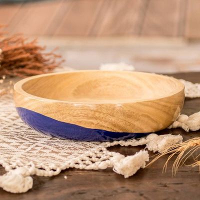Alternate image for Dip Painted Hand Carved Wood Bowl Medium Spicy Blue
