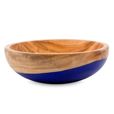 Alternate image for Dip Painted Hand Carved Wood Bowl Medium Spicy Blue
