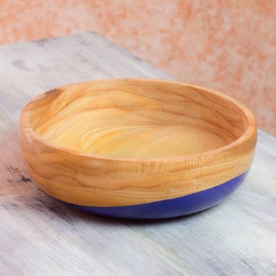 Alternate image for Dip Painted Hand Carved Wood Bowl Medium Spicy Blue