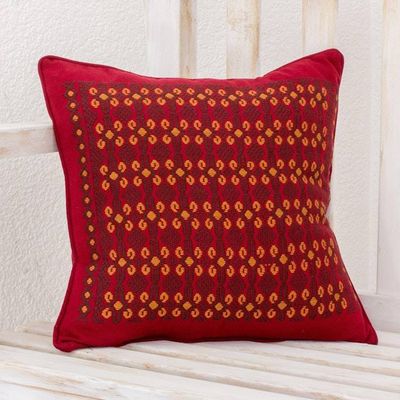 Primary image for Red Cotton Cushion Cover with Geometric Motifs Sacred Shapes