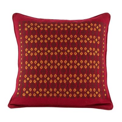 Alternate image for Red Cotton Cushion Cover with Geometric Motifs Sacred Shapes