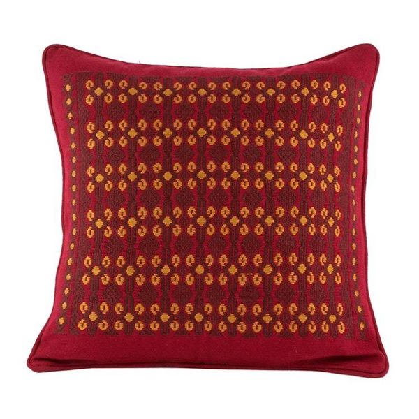 Alternate image for Red Cotton Cushion Cover with Geometric Motifs Sacred Shapes