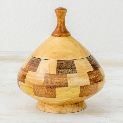 Primary image for Guatemalan Lidded Vessel Hand Crafted with Natural Woods Natural Spiral