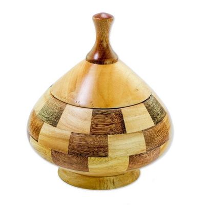 Alternate image for Guatemalan Lidded Vessel Hand Crafted with Natural Woods Natural Spiral