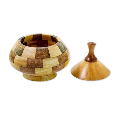 Alternate image for Guatemalan Lidded Vessel Hand Crafted with Natural Woods Natural Spiral