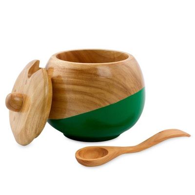 Alternate image for Dip Painted Hand Carved Wood Sugar Bowl Sweet Green