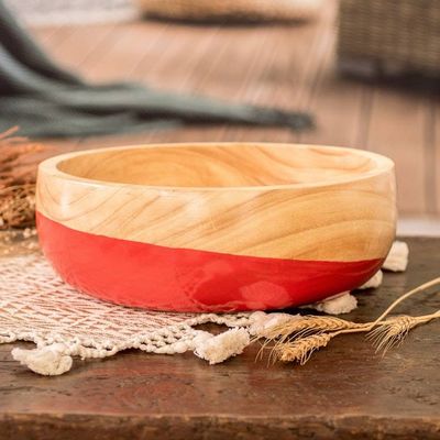 Alternate image for Dip Painted Hand Carved Wood Bowl large Spicy Red