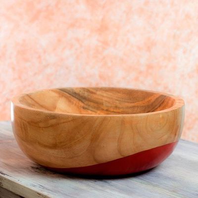 Alternate image for Dip Painted Hand Carved Wood Bowl large Spicy Red