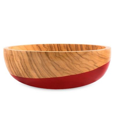 Alternate image for Dip Painted Hand Carved Wood Bowl large Spicy Red